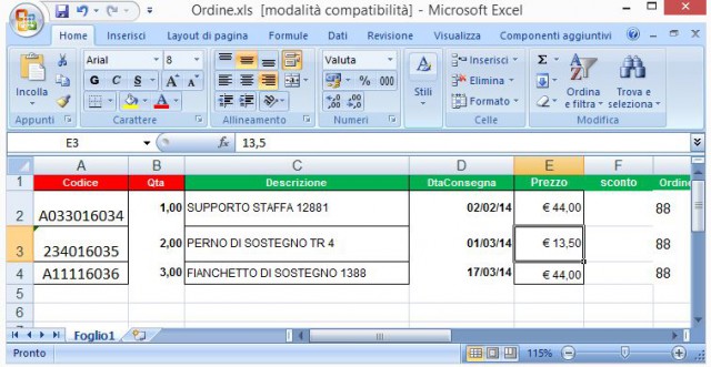 Importa documenti da foglio Excel